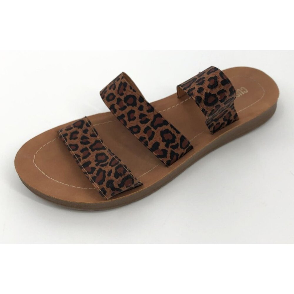 Coushionaire Cheetah Sandals Women 8M Tan Black Flat Straps Open Toe